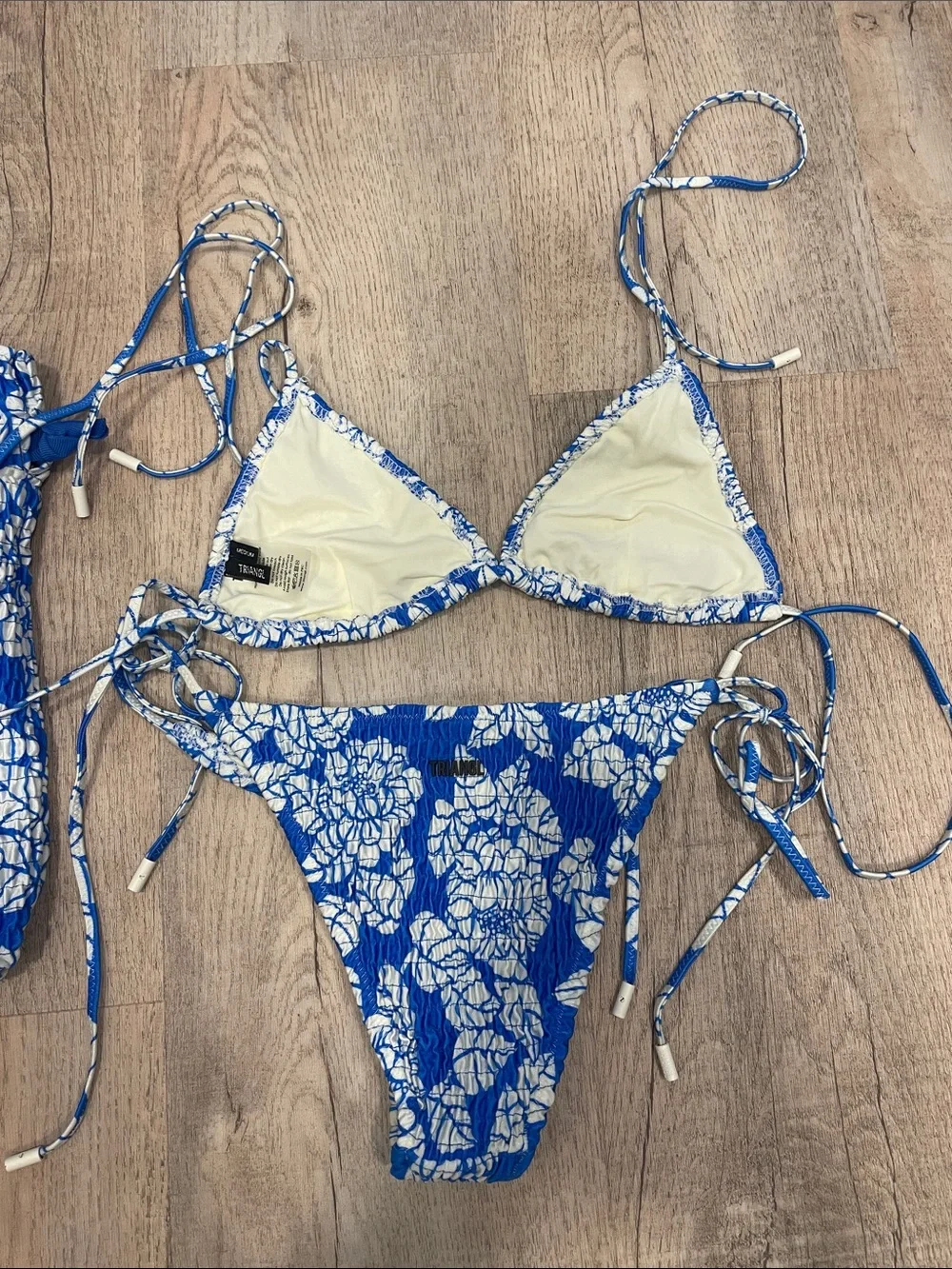 triangl swimwear Blue & White Floral Women’s Tie-Side Bikini with Pouch